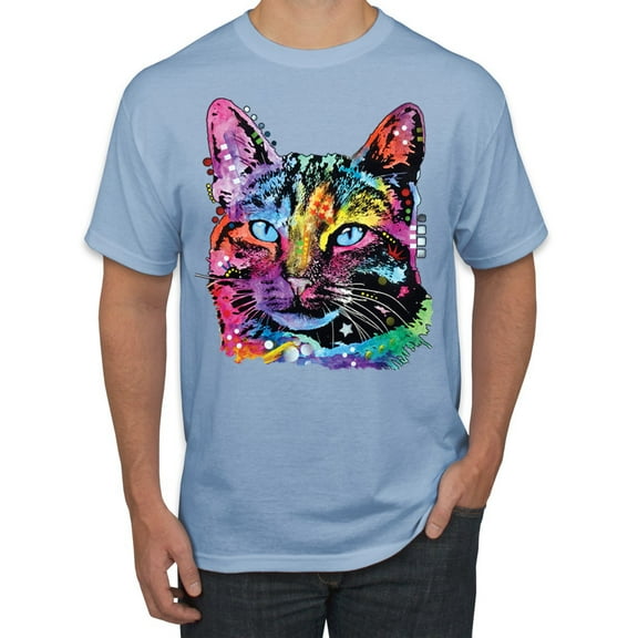 Cute Cat | Dean Russo Art Animal Lover Men's T-Shirt, Light Blue, Medium