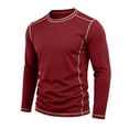 thumbnail image 5 of Smsaxvxz Mens Shirts Soft Comfort Crew Neck Long Sleeve Color Patchwork T-Shirts Casual Lightweight Fall Tops Wine M, 5 of 8