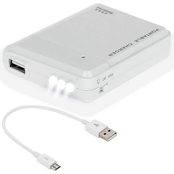 Portable AA Battery Travel Charger Compatible with Google Chromebook/PixelBook Go/Pixel Slate with LED Light! (Takes 4 AA Batteries,USB Type-C) [White]