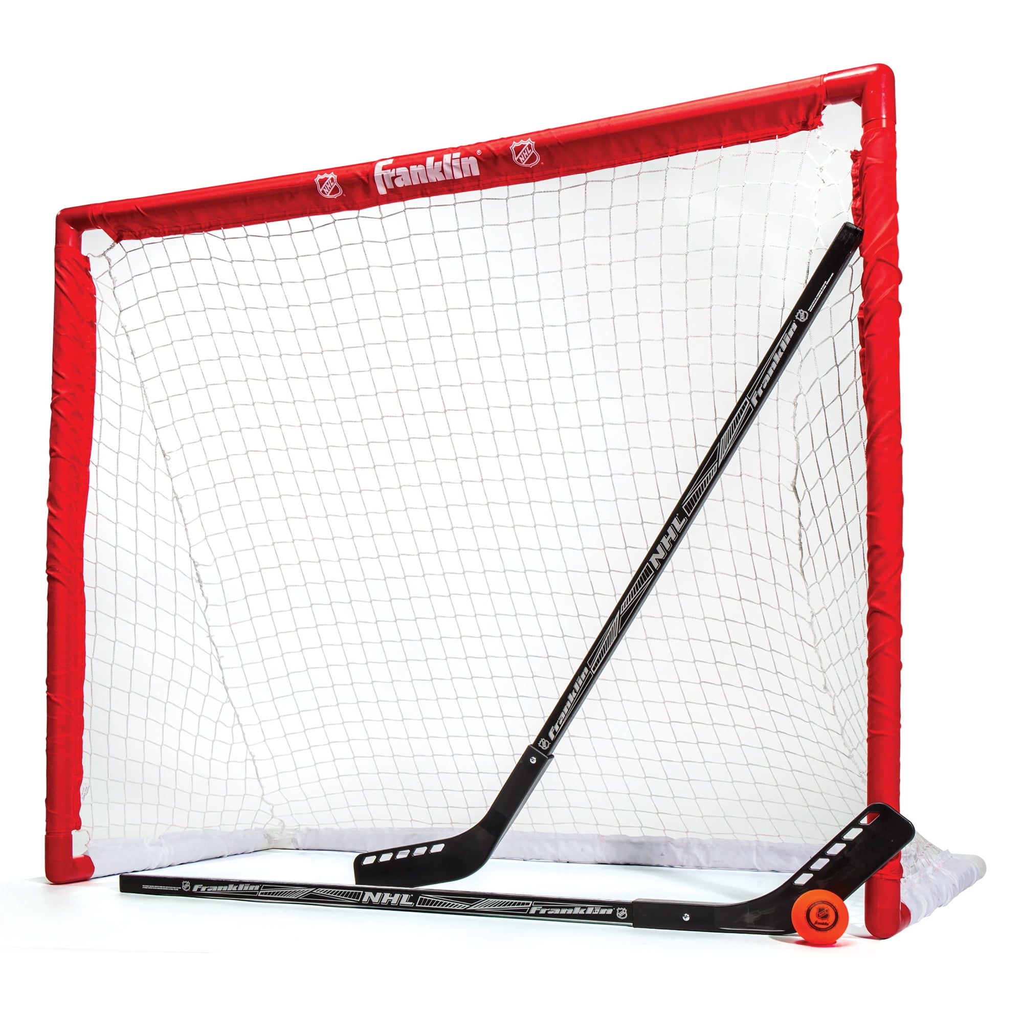 Franklin Sports NHL Youth Street Hockey Set - (2) Kids Junior Hockey Sticks, PVC Goal + Roller Hockey Ball Included - Indoor + Outdoor Net - 46"