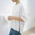 thumbnail image 2 of ZyeKqe Womens Summer Tops Half Sleeve Crewneck Oversized T-Shirts Side Slit Loose Fitted Casual Blouses, 2 of 9
