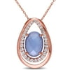 Tangelo 9-1/4 Carat T.G.W. Blue Chalcedony and White Topaz Rose Rhodium-Plated Sterling Silver Oval Halo Pendant, 18"