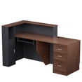 thumbnail image 3 of Vakiorn L Shaped Modern Wooden Commercial Reception Desk 71 inch with Counter Shelves Storage Drawers for Office Home Brown Black Left, 3 of 10