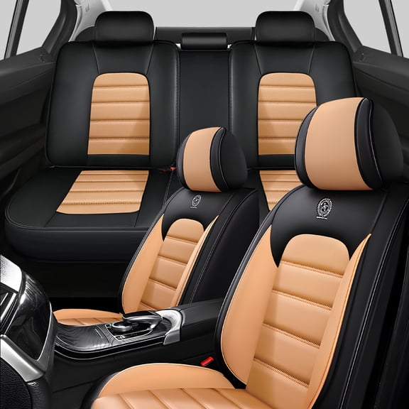 2006 for TOYOTA RAV4 Car Seat Cover, Premium Leather 5 Seats Full Set With Lumbar Support Protect and Upgrade Seats, Orange and Black Car Seat Covers, Give Your Interior a New Look