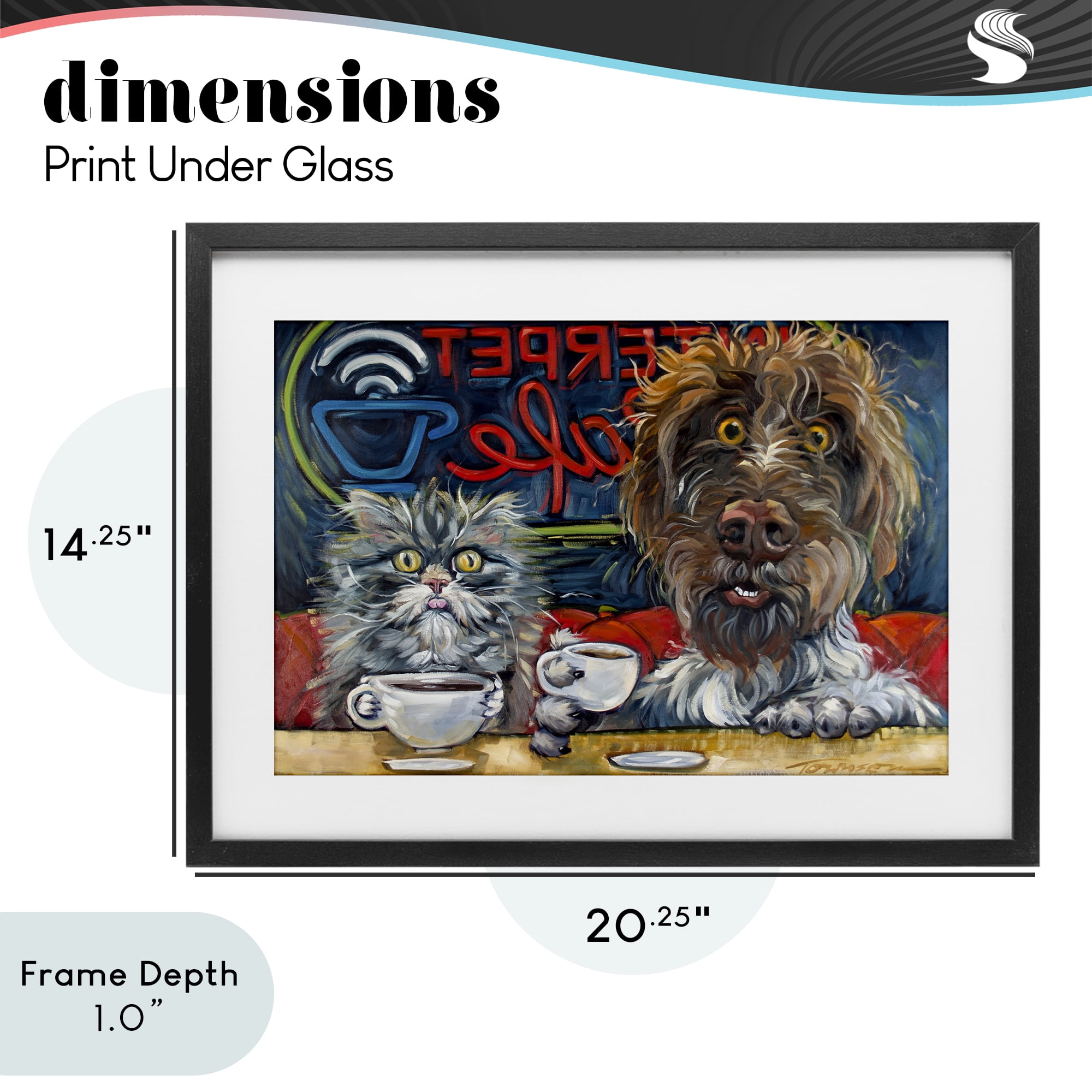 Stupell Industries Pets Wired At The Cafe Black Framed Print Under Glass, design by CR Townsend