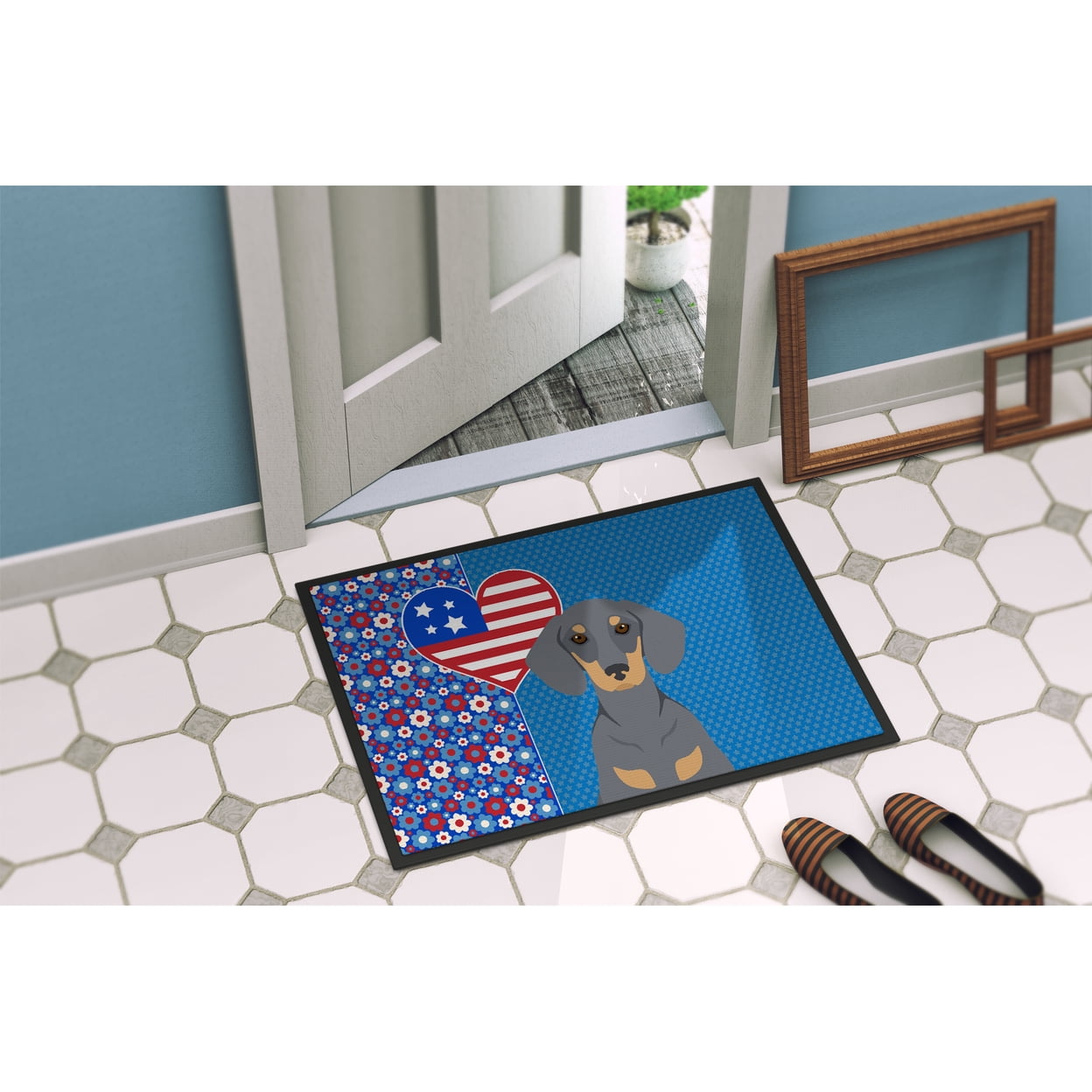 Blue and Tan Dachshund Indoor or Outdoor Mat 24x36 36 in x 24 in