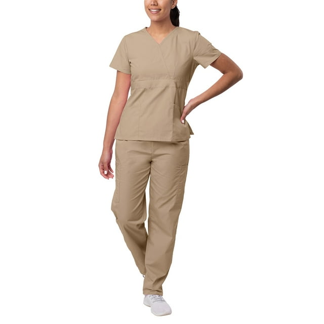 Sivvan Women's Scrub Set - Multi Pocket Cargo Pants & Stylish Mock Wrap Top (Available in 15 Colors)