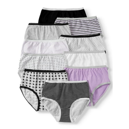Wonder Nation Girls Brief Underwear, 10 Pack 100% Cotton Panties Sizes 4 - 16 & Plus