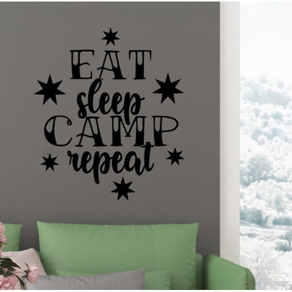 Eat Sleep Camp Repeat RV Decals - Vinyl Camper Decals - Decals for RV Trailers - RV Camper Decals Sayings for Wall Decor - Die-Cut Vinyl Graphics for RV, 20x23-Inch, Black
