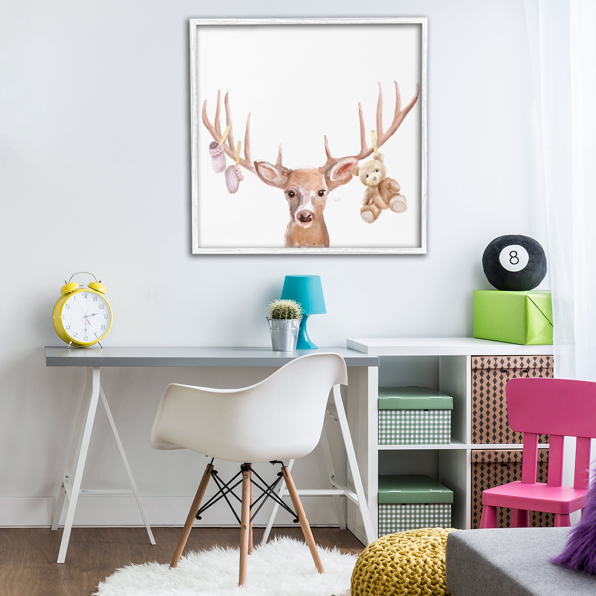 Stupell Industries Baby Girl Deer Antlers White Framed Giclee Art, design by Ali Lynne