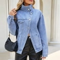 thumbnail image 5 of Zefriona Womens Denim Jacket Asymmetric Hem Drop Shoulder Button Pocket Long Sleeve Jean Coat Light Blue Size M, 5 of 9
