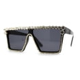 thumbnail image 1 of Full Crowned Rhinestone Flat Top Horned Diva Sunglasses All Black, 1 of 4