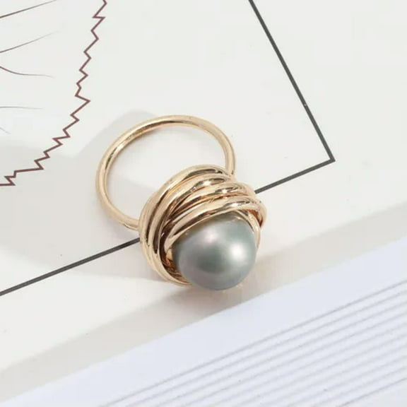 Turquoise Bead Brass Wire Stackable Wrap Pearl Ring Dainty Chic Woman Jewelry