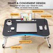 Folding Lap Desk, 23 Inch Portable Wood Black Laptop Bed Desk Lap Desk with Cup Holder, for Working Reading Writing, Eating, Watching Movies for Bed Sofa Couch Floor-Black-ZD01