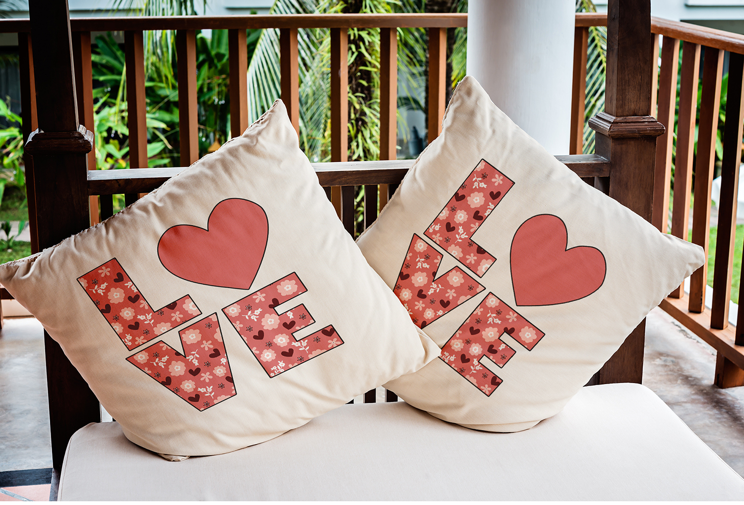 20"x20" Square Simply Daisy Valentines LOVE with Flowers Poly Indoor/Outdoor Pillow, Mauve Qty 1