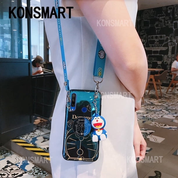 HUAWEI Y6P Funda Blu-ray Doraemon Soporte De Dibujos Animados Carcasa Para Teléfono/Y7P Con Correa De Letras De Moda
