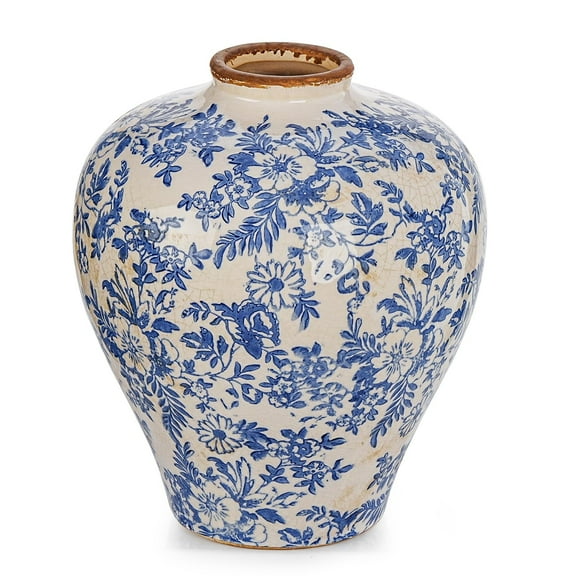 Sungmor Vintage Ceramic Flower Vase - 9.4 Inch Retro Ice Cracked Glaze Chinoiserie Vase, Rustic Farmhouse Home Decor Accent for Dried Flowers, Greenery - Table Centerpieces, Shelf, Mantel Decor