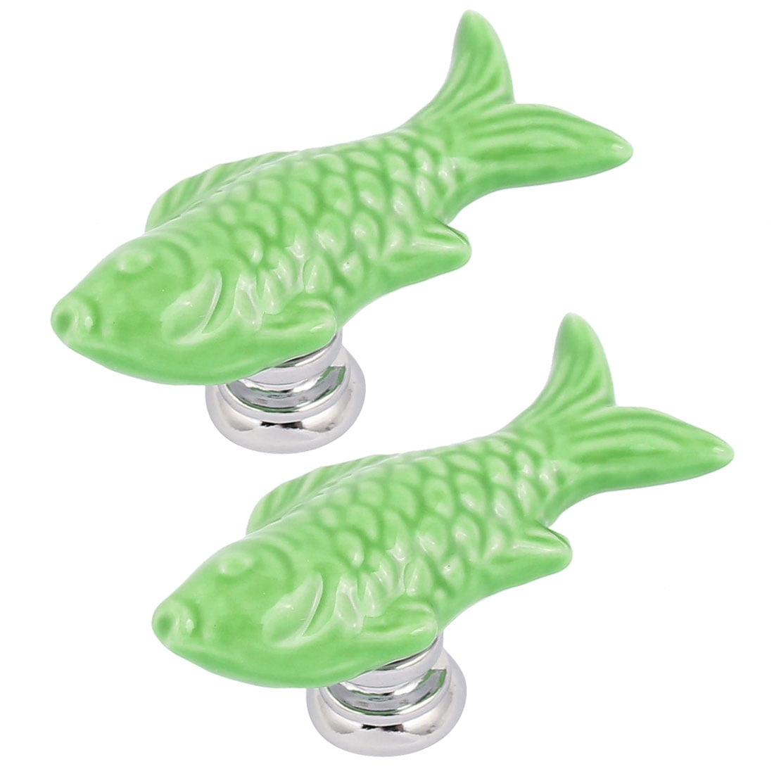 Wardrobe Drawer Door Pull Fish Design Ceramic Knobs Green 2pcs