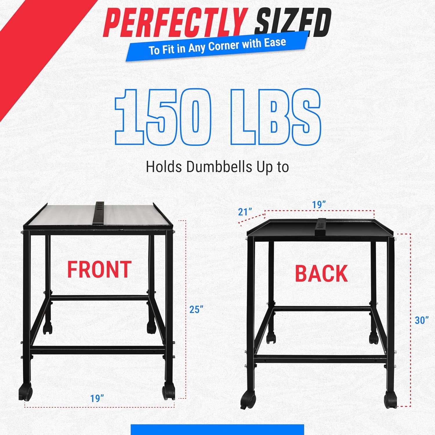 Large Compact Dumbbell Rack & Weight Rack W/ Lockable Wheels—Heavy-Duty Dumbbell Stand Folds Flat for Easy Storage & 150 LB Capacity of Power Block Dumbbell Rack & Use Expandable Dumbbells for Home G