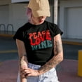 thumbnail image 2 of Peace, Love, Wine, Drinking Themed Quote, Groovy Retro Wavy Text Merch Gift, Black T-Shirt, 3XL, 2 of 5