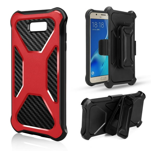 LG X Power 2, X Charge, Fiesta, Fiesta 2, K10 Power Case, Rugged Slim Carbon Fiber Holster Combo Clip Cover - Red