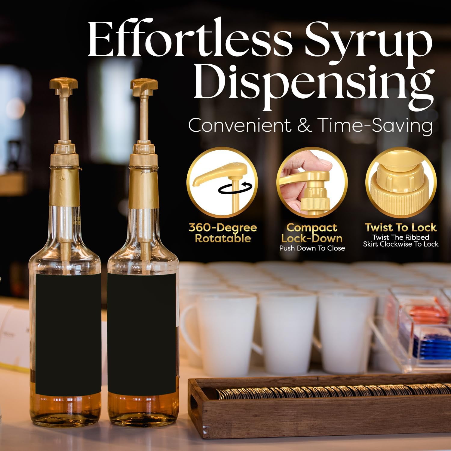 Fresh Finest Coffee Syrup Pump Dispenser for Most 25.4 Oz/750 ml Syrup Bottle Types