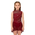 thumbnail image 5 of Aislor Girls Lyrical Dance Mock Neck Ruched Ballet Skirted Leotard Ballerina Ice Skating Dress Burgundy 10, 5 of 7