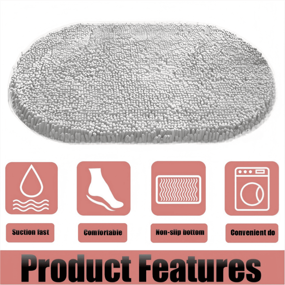 MK Gdledy Chenille Oval Bath Rug 16x24, Rubber Backing Quick Dry Washable Microfiber Mats，White
