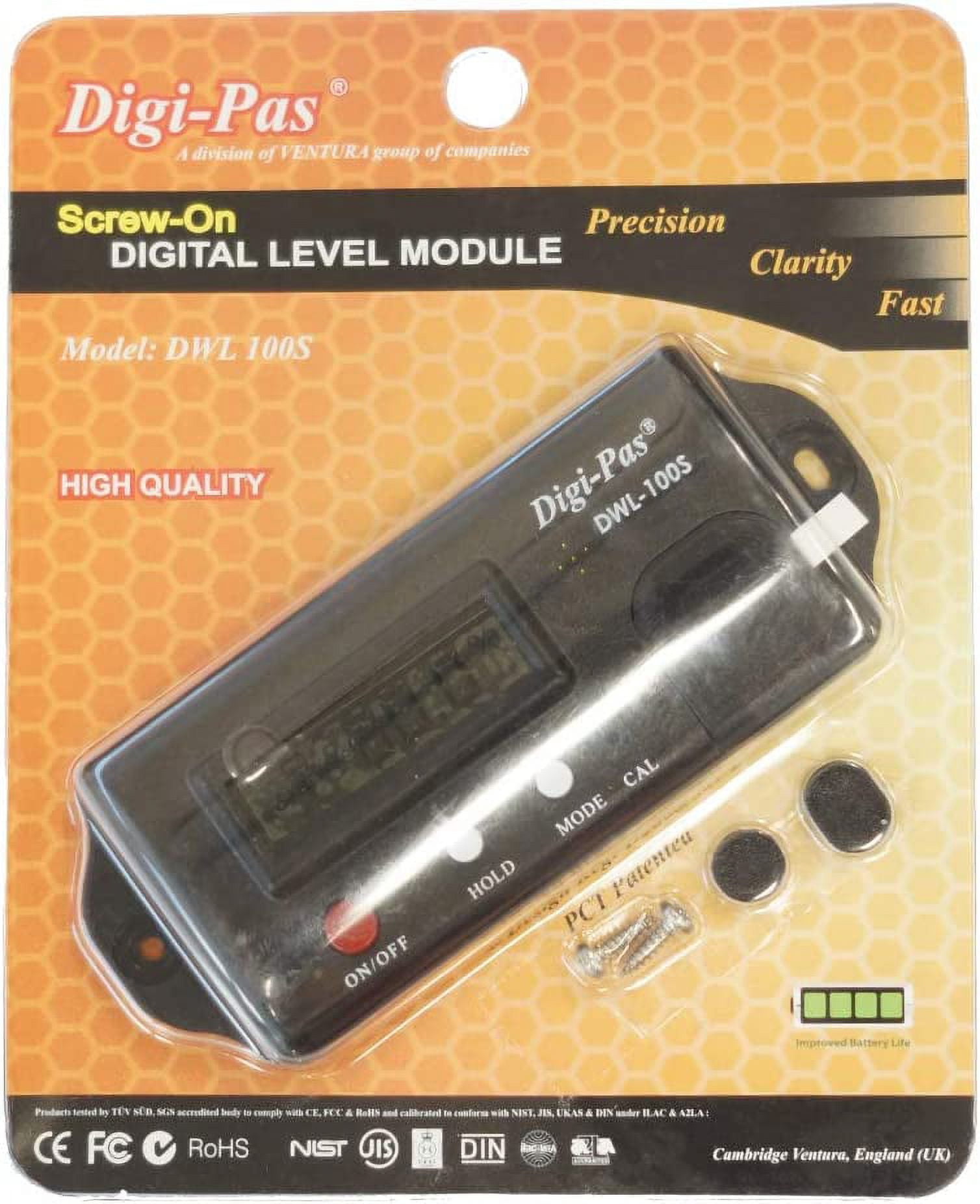 Digi-Pas Mini Digital Level MODULE - DWL-100S 0.1 degree, Angle Gauge with 2 screw holes