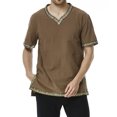 thumbnail image 2 of Camisas de Manga Corta de los Hombres Estilo Étnico Impreso Hendidura Cuello en V, Ligero Top Transpirable para la Primavera Y el Verano, 2 of 6