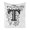 thumbnail image 1 of Letter T Soft Flannel Fleece Blanket, Symmetrical Uppercase Letter in Renaissance Art Style Ornamental Monochrome, Cozy Plush for Indoor and Outdoor Use, 50" x 60", Black Grey White, by Ambesonne, 1 of 6