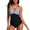 thumbnail image 1 of Eigraketly Traje de baño a rayas para mujer, 1 pieza, cuello en V, correa ajustable para el hombro, trajes de baño, ropa de playa sin espalda, Traje de baño L, 1 of 6