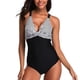 thumbnail image 1 of Sonducket Traje de baño a rayas para mujer, traje de baño de 1 pieza con cuello en V, correa ajustable para el hombro, ropa de playa de verano Traje de baño 4xI, 1 of 6