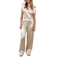 thumbnail image 2 of Tqcoqu Jumpsuits for Women Trendy Loose Cap Sleeves Backless Wide Leg Pants Jumpsuit Business Party Sets Clothes,Beige,Women's XS-XL, 2 of 9