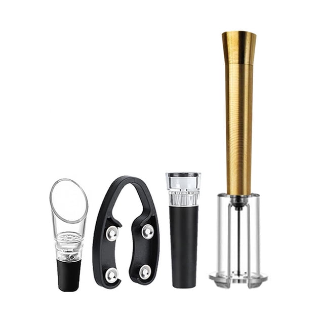 Juego de 4 abridores de botellas 4 en 1 con bomba de aire, abridor a presión, cortador de papel de aluminio, vertedor inflable, tapón de vacío, accesorios para vino.