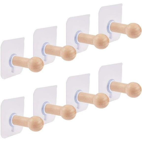 12 Pack Self Adhesive Wall Hooks No Drills Wooden Hat Hooks Storage Wall Mounted Hanging Hook for Bathroom Kitchen Coat Towel Hat Key BurlyWood