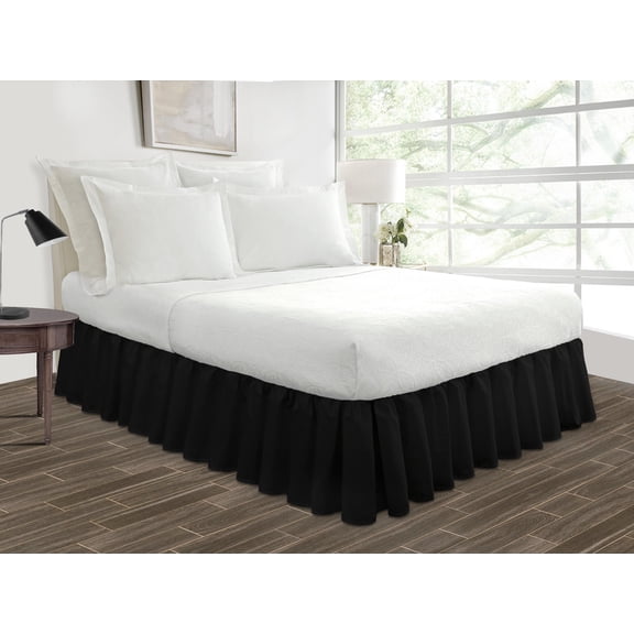 Short Queen Size Tailored Drop Ruffled Solid Bed Skirt with Adjustable Elastic Belt Microfiber Fabric Fade & Wrinkle Resistant Bed Frame Cover Easy to Fit & Care (28 Inch Drop, Black)