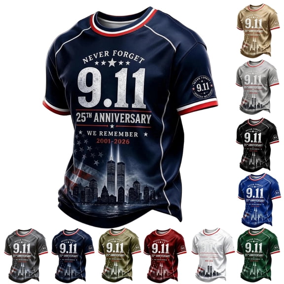 9/11 25th Anniversary Shirt 911 We Will Never Forget T Shirts for Man Memorial Day Anniversary Patriotic Tshirt Navy 3XL