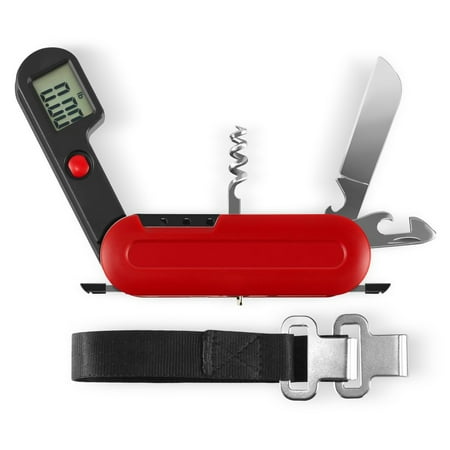 INNOKA 9-in-1 Portable Multi-Tool - Digital Scale/Corkscrew/Knife/Opener/Tweezers/SIM Card Ejector Pin/Screwdriver, Red
