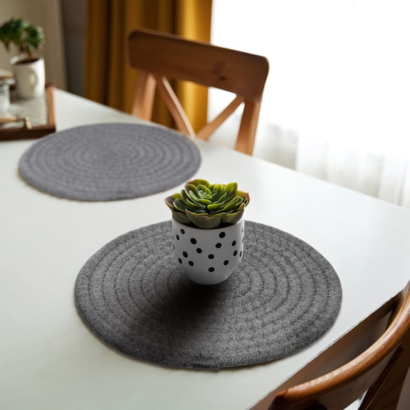 MOKKHNB Dark Grey Round Cotton Placemats and Trivets Set for Hot Dishes, Kitchen Table