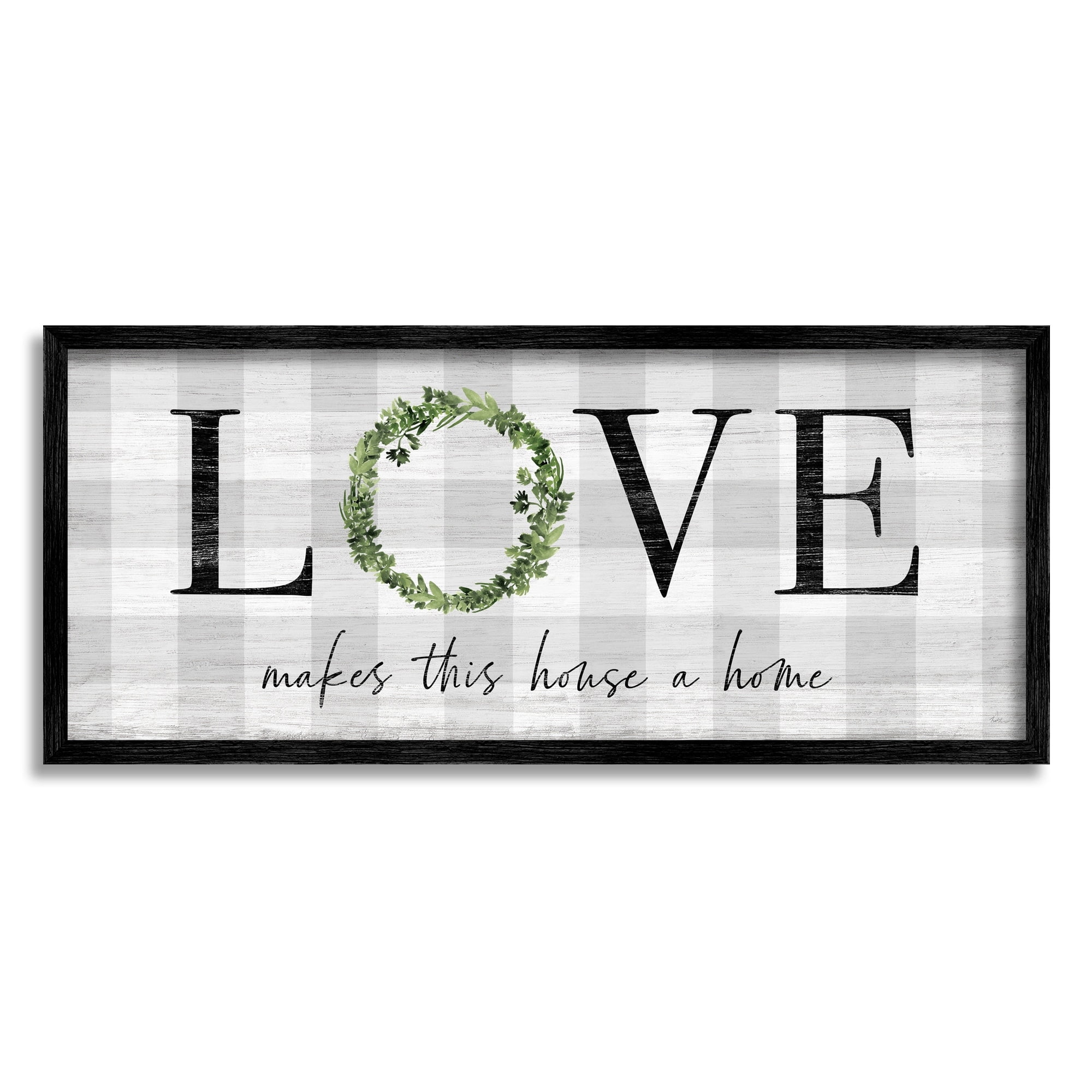 Stupell Industries Love Makes House Home Phrase Green Wreathe Plaid, 30 x 13,Design by Natalie Carpentieri