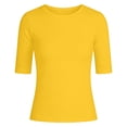 thumbnail image 3 of Women'S T Shirts Slim Fit Mid Length Sleeve T Shirt Soft Basic Round Neck Top For Summer Casual Wear Comfortable Stretchy Tee Yellow L, 3 of 3