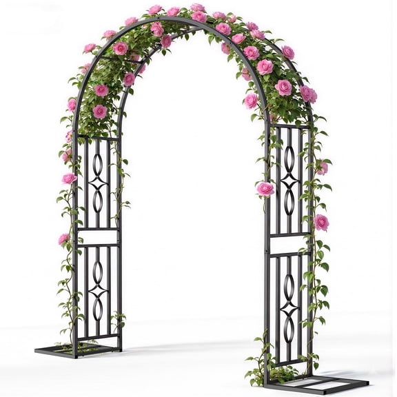Metal Garden Arch, Heavy Duty Garden Trellis for Climbing Plants, Enlarged Base for Stability, Perfect for Wedding & Party Decorations, 53" W x 86" H, 1 Pack
