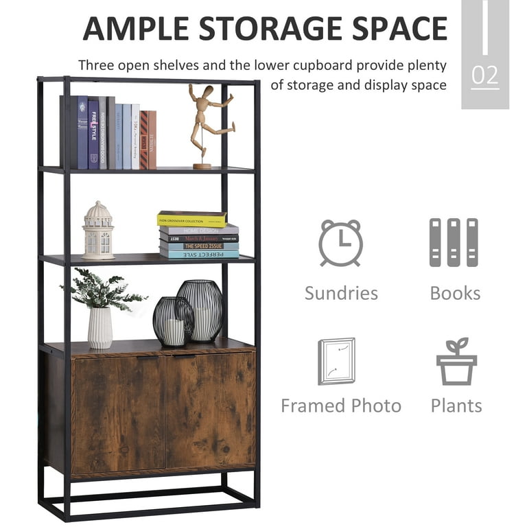 HOMCOM Multifunctional Bookshelf Storage Cabinet Bookcase w/ Shelves &  Cupboard
