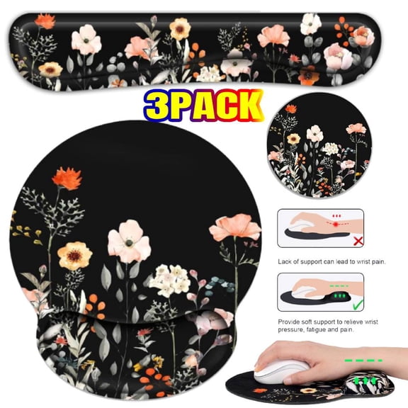 Mouse Pad with Wrist Rest and Keyboard Wrist Rest Set, Wrist Rest for Computer Keyboard Memory Foam Pain Relief with Non Slip Rubber Base for Office, Gaming, Computer