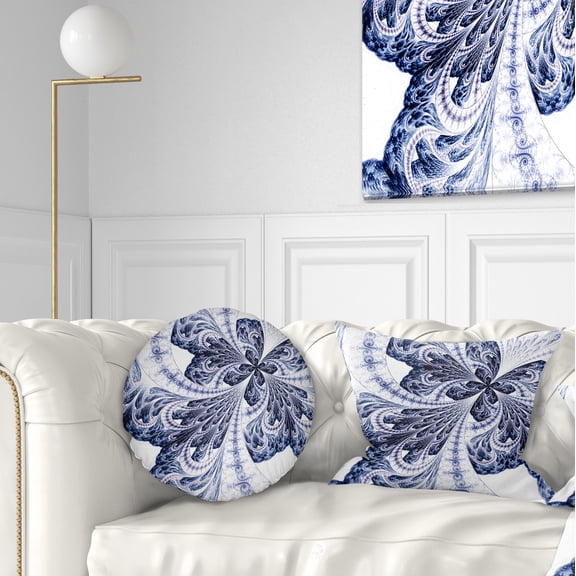 Designart Symmetrical Tight Blue Fractal Flower - Floral Throw Pillow - 12x20