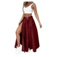 thumbnail image 4 of Guiexla 2Pcs/Set Women Vest Skirt Set Round Neck Sleeveless Tank Tops High Waist Side Slit Pockets Design Maxi Skirt Set Casual Suit, 4 of 7