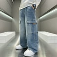 thumbnail image 5 of XQYLOS Boys Cargo Jeans Elastic Waist Baggy Denim Pants Wide Leg Straight Loose Trousers with Pockets for Kids & Teens, 5 of 9