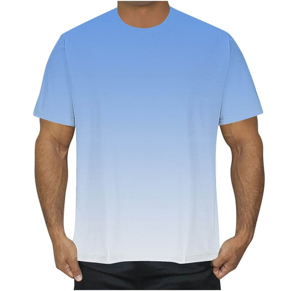 QQAMB Mens Gradient T-Shirt Short Sleeve Ombre Color Crewneck Shirt Slim Fit Casual Sports Tee Lightweight Summer Basic Tops Sky Blue 2XL