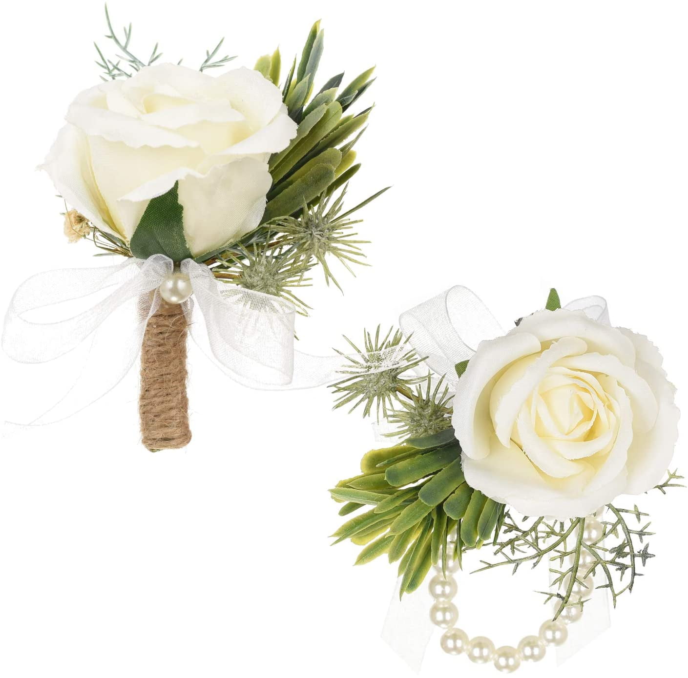 Charming Roses Wedding Bridal Wrist Corsage Bracelet Groom Boutonniere Flowers 